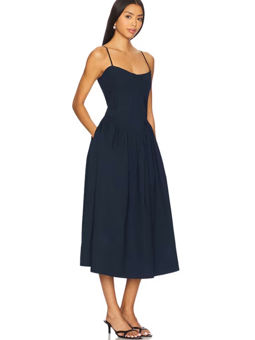 CAMILA COELHO Cotton Midi Dress Jersey upper Navy Blue M